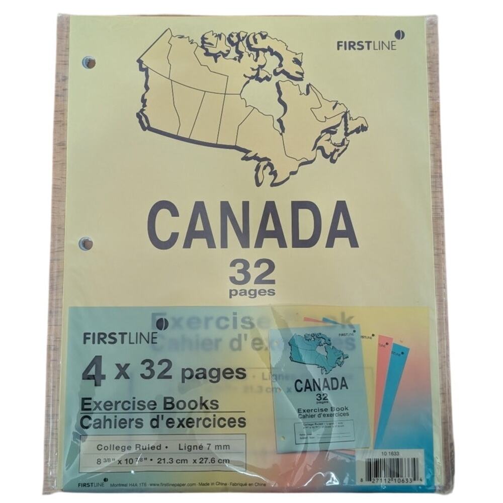Set Of 4 Canada 32-Page Exercise Books Blue Pink Yellow & Green